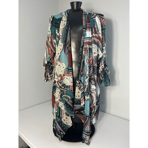 Women's Floral Sheer Open Front Kimono Cardigan 3/4 Sleeves Clear Beads NWT